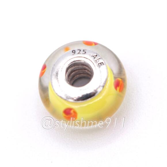 Authentic PANDORA Yellow Orange Polka Dots Glass Murano -  790623 - Picture 8 of 9
